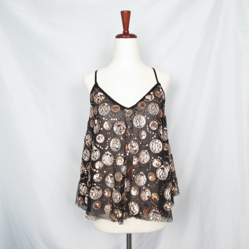 Anthropologie Let Me Be Sequin Embellished Tank Top Black - Small